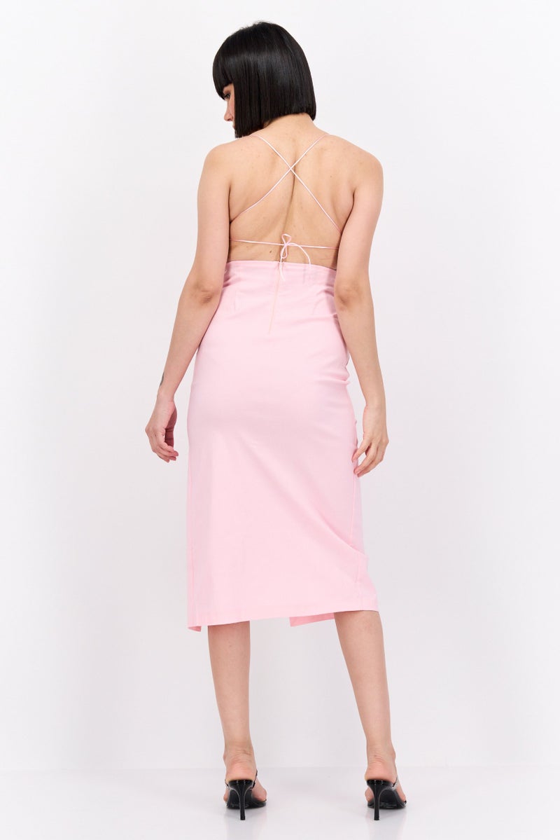 Vesper Women Plain Midi Dress, Pink - Image 4